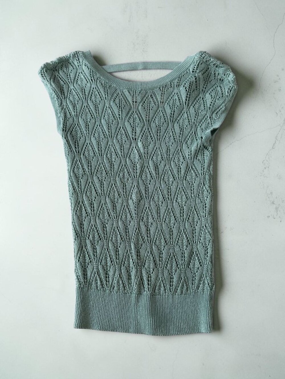 WHITE HOUSE BLACK MARKET WHBM Mint Eyelet Short Sleeve Sweater Size XS